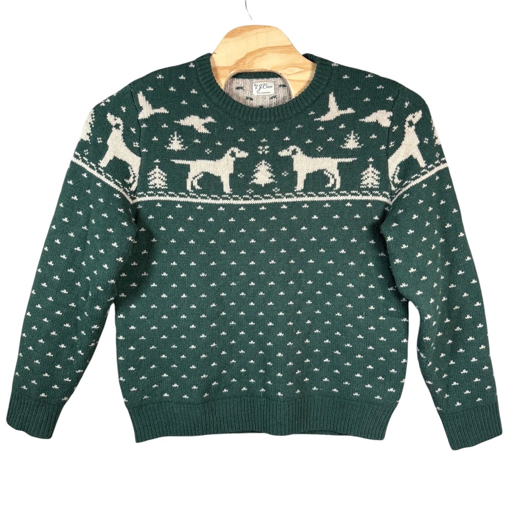 J. Crew Lambswool‎ Sweater Mens XL Green Labrador Duck Fair Isle Huntin Crewneck